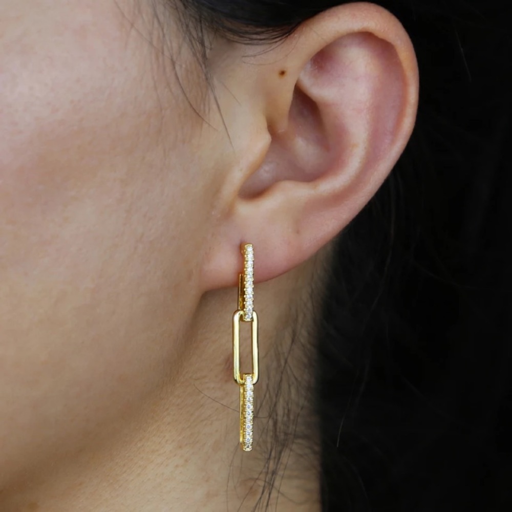 Iced Out CZ Long Link Chain Earrings